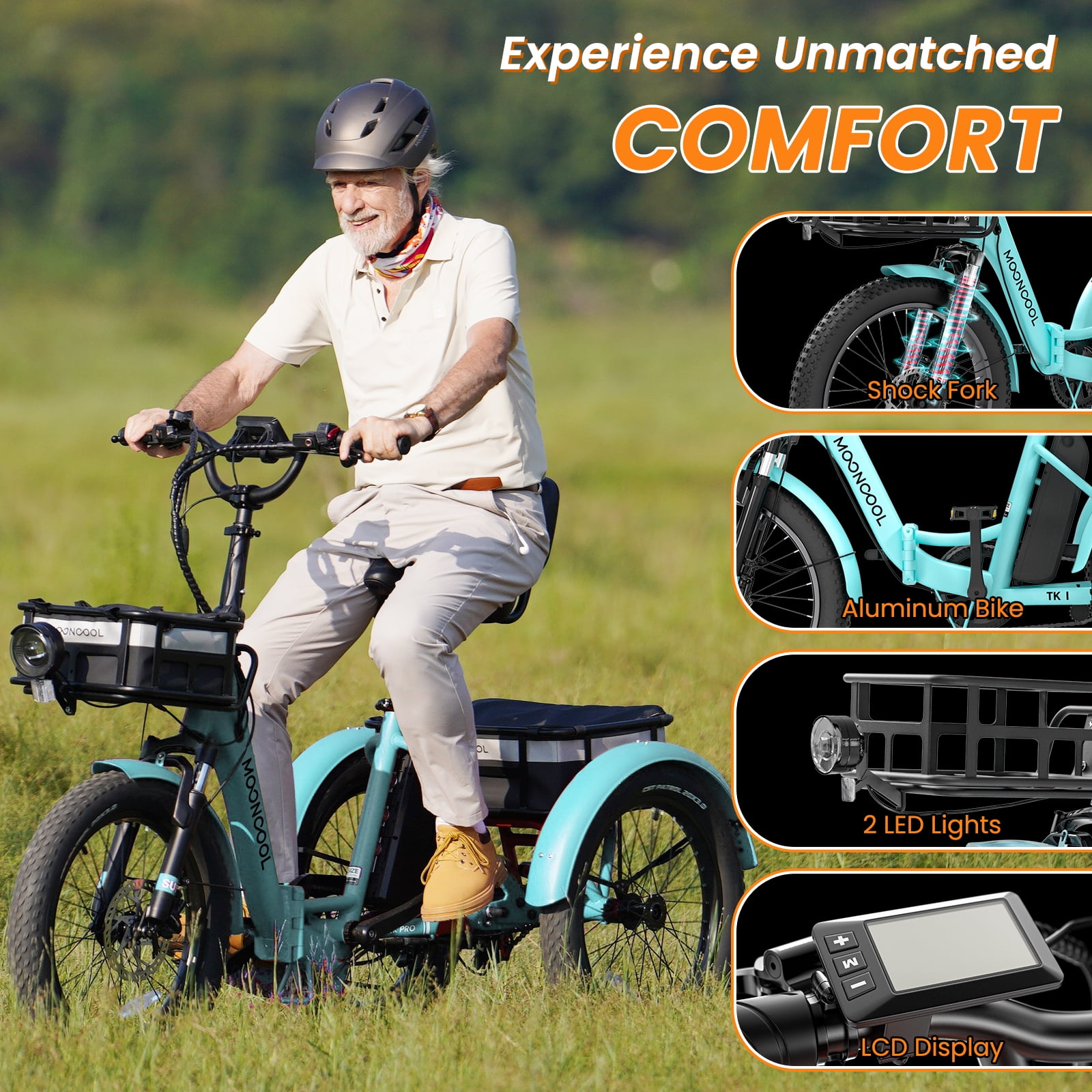 Lilypelle  Folding Electric Tricycle for Adults, Peak 1000W Motor 48V Foldable Ebike Electric Trike, 20" Fat Tire 3 Wheel Electric Bicycle with Front & Rear Baskets & Pet Carrier