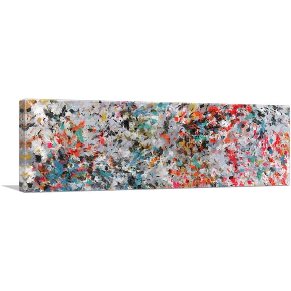 ARTCANVAS Black Gray Teal Orange Splatter Panoramic Canvas Art Print - Size: 60" x 20" (1.50" Deep)