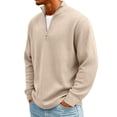 thumbnail image 4 of Domuza Waffle Sweatshirt for Men Stand Collar Casual 1/4 Zip Up Pullover Spring Fall Fashion Loose Fit Long Sleeve Ribbed Sweaters Khaki XL, 4 of 4