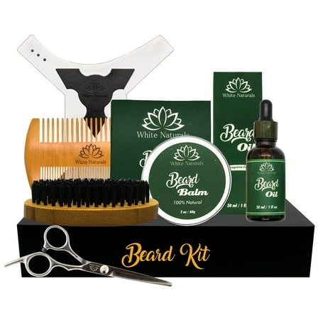 Beard Kit & Conditioner Products For Men Care, Perfect Gift For Men, Beard Brush - Mustache Comb - Balm - Oil - Stainless Steel Trimming Scissor & Shaping Tool