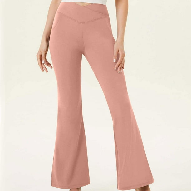 Puntoco Pantalones De Yoga Deportivos De Cintura Cruzada De Color Sólido Para Mujer Rosa Xxl