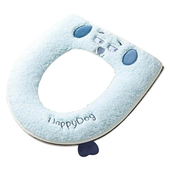 Costeam Thickened Waterproof Winter Toilet Seat Cover Soft Fluffy Puppy Pattern Design Non Slip Bathroom Seat Cushion for Home Use