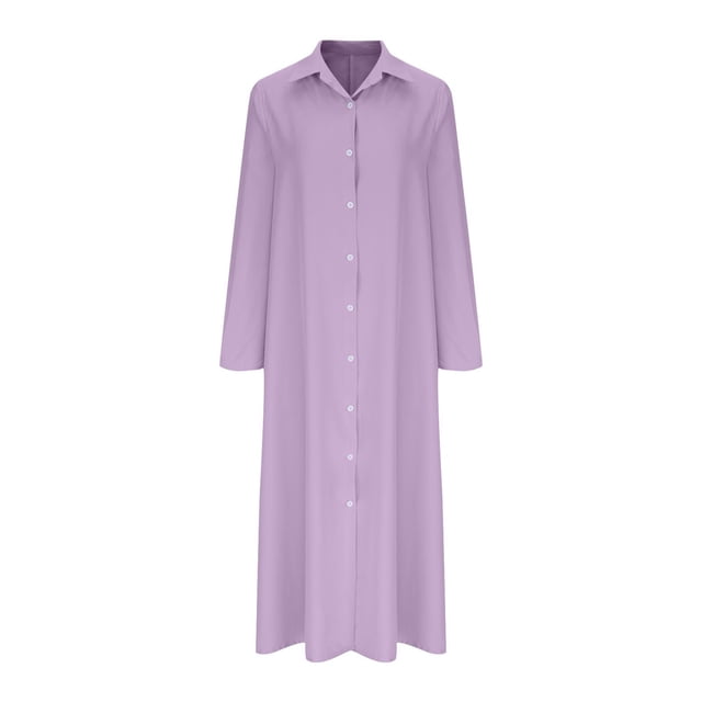 Cameland Robe Maxi pour Femme à Manches Longues, Col à Revers, Boutonnée, Décontractée, Ample, Grande Taille, Longueur Cheville