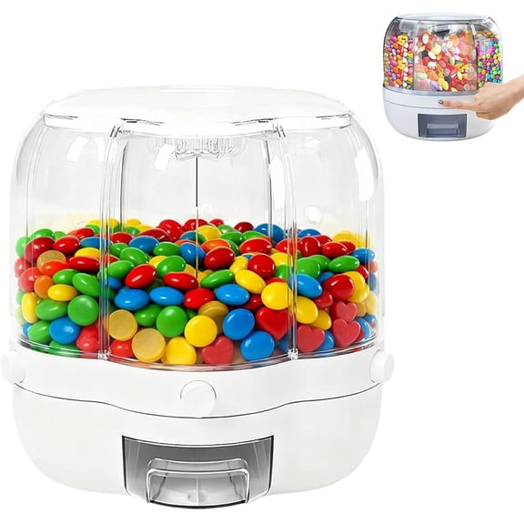 Rotating Candy Dispenser Countertop 360° with 6 Compartments, Airtight Rotating Grain Storage Bin with Lids, Transparent Large Capacity Dispenser for Cereals, Candy
