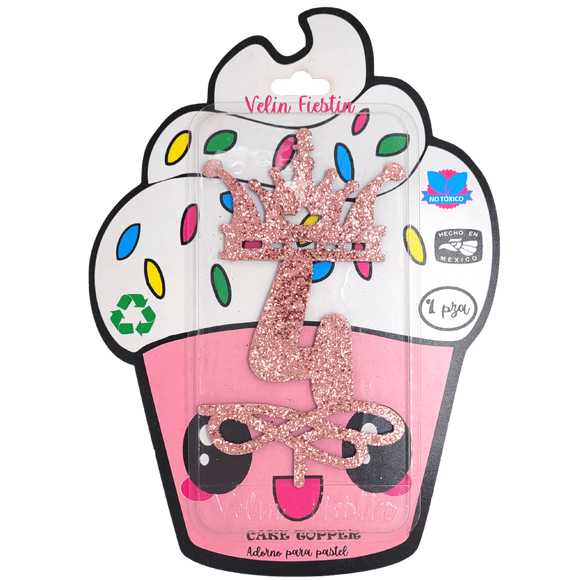 Cake Topper Rosa Glitter #4 Velin Fiestin Cake topper Glitter #4