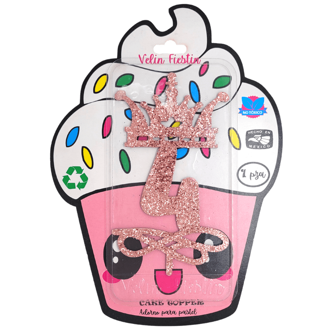 Cake Topper Rosa Glitter #4 Velin Fiestin Cake topper Glitter #4