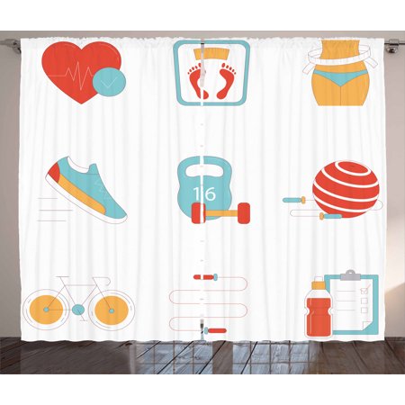 Fitness Curtains 2 Panels Set Slimming Losing Weight Themed Icons