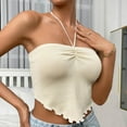 thumbnail image 6 of Wenyuyu Women's Tube Tops Strapless Sleeveless Ribbed Knit Off Shoulder Bandeaus Fashion Twist Knot Y2K Cropped Blouses Beige M, 6 of 7