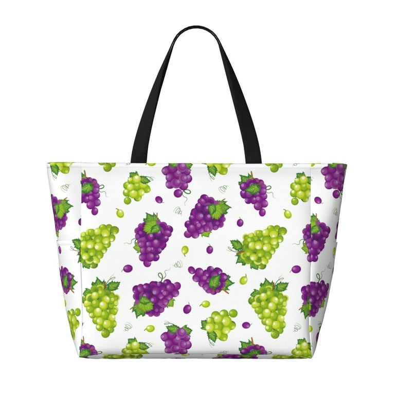 Beach Bag - Cute Purple Green Grape Large Beach Tote Bag, Beach  