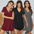thumbnail image 3 of FJUCHAI Women's Summer Nightgown Comfy Sleepwear Night Shirts Nightshirt Short Sleeves V Neck Nightdress Loungewear Dress S-XXL, 3 of 8