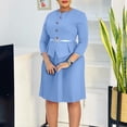thumbnail image 2 of AURA Plus Size Elegant Three Quarter Sleeve Pleated A Line Office Dress with Belt 2025 Summer High Waist Bodycon Midi Dress, 2 of 10