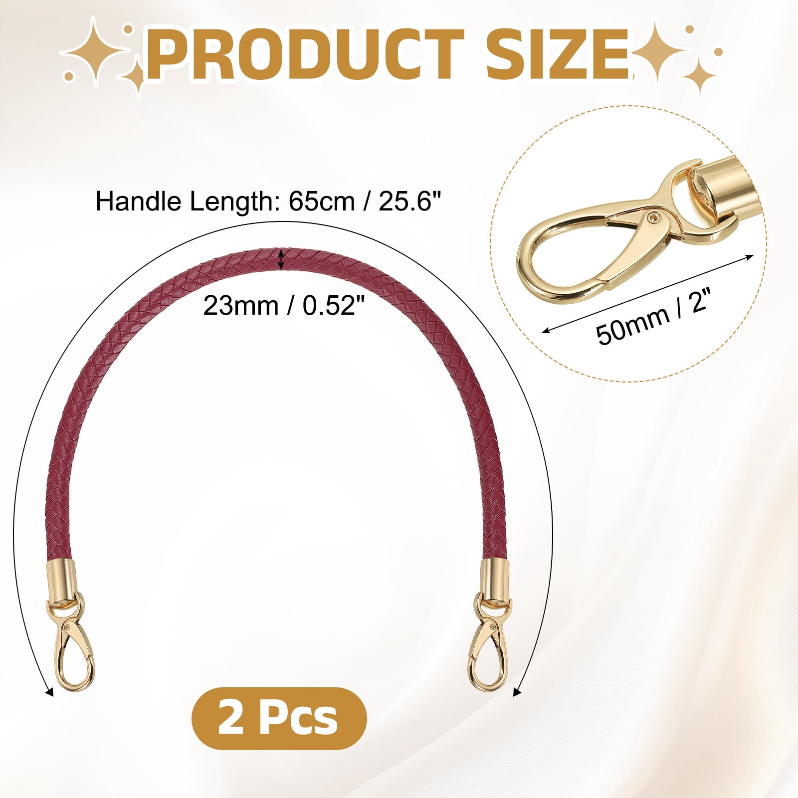 Uxcell 2 Pcs Braided Purse Strap, 65cm 25.6" PU Leather Shoulder Purse Strap for Handbag Bag Handle Replacement for DIY Making Handbag Underarm Bag, Burgundy (Light Gold Buckle)