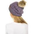 thumbnail image 2 of C.C YJ-820 Thick Cable Knit Hat Faux Fur Pom Pom Fleece Lined Cuffed Beanie Violet, 2 of 4