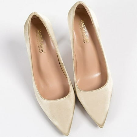 

YCNYCHCHY 2022 Sexy New Ladies Pointed Toe Work High Heels Silk Banquet Stiletto Pumps Large Size Women Professional Casual Shoes