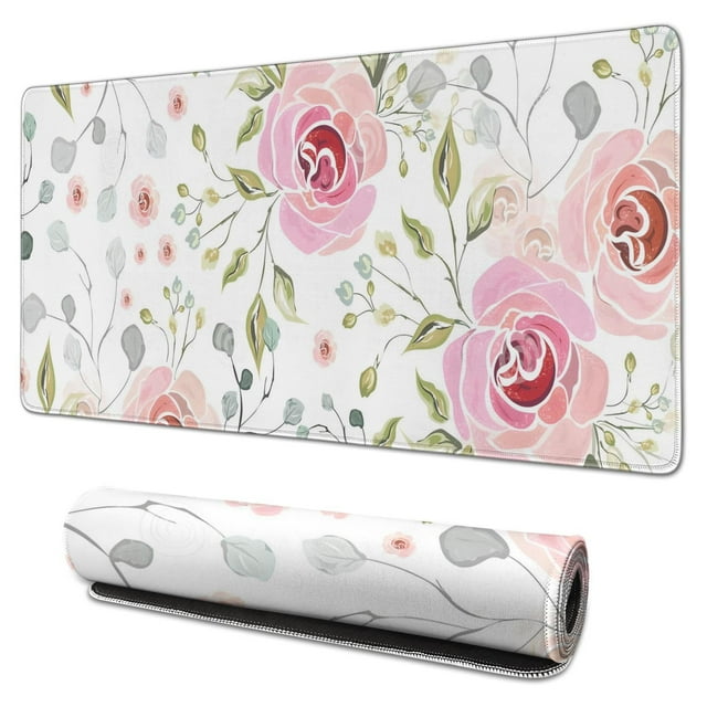 Tapis de Souris Fleurs de Roses Rouges Imperméables, Caoutchouc+multicolore Lavable Tapis de Souris de Bureau pour Bureau Maison Jeu 31.5x15.7 Pouces