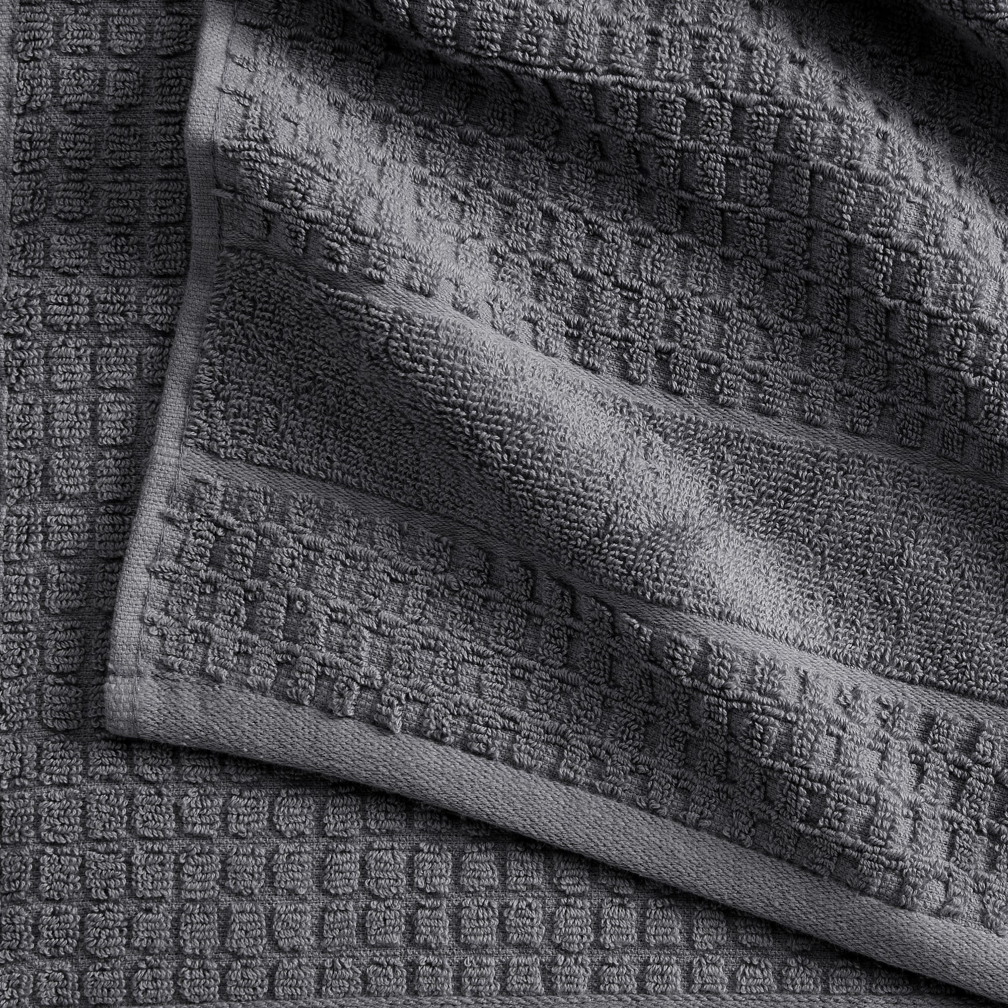 Market & Place 100% Cotton Waffle Weave 6-Piece Bath Towel Set, Dark Grey