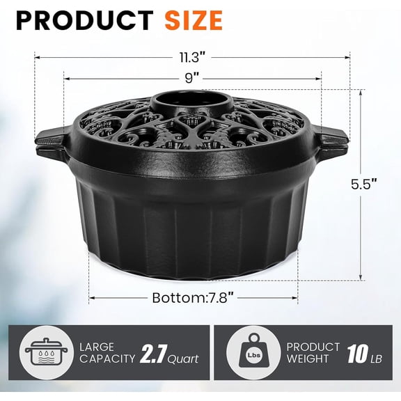 Wood Stove Steamer - Rust Resistant Cast Iron Humidifier Pot with Three-Layer Porcelain Coating for Woodstove, Indoor Fireplace Steamer for Dry Winter, Decorative, 2.7 Quart-Black