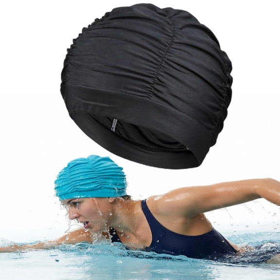 Swim Caps for Long Hair, Pleated Elastic Swimming Caps with Stretchy Fabric, Lightweight Polyester Bathing Hats for Men and Women