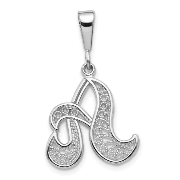 Diamond2Deal 14K White Gold Solid Polished Script Filigree Letter A Initial Pendant for Women (L- 0.75 inch, W- 0.7 inch)