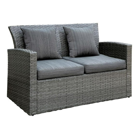 Furniture of America Vorelli Aluminum and Rattan Patio Loveseat in Gray
