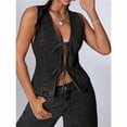 thumbnail image 4 of Chaleco Vaquero Sin Mangas con Escote en V Profundo y Lazo Frontal para Mujer Gris Negro XL, 4 of 7