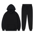 thumbnail image 5 of Hzzrkos Women Casual Loose Solid Color Hooded Long Sleeve Drawstring Kangaroo Pocket Sweatshirt Jogger Pants Tracksuit Lounge Set Two Piece Outfit Black, 5 of 6