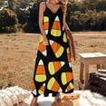 thumbnail image 3 of Candy Corn Pattern Halloween Sleeveless Suspender Dress Summer Fashion Casual Long Dress, 3 of 9