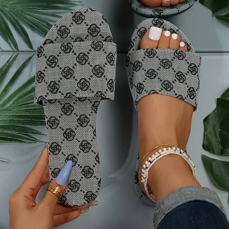 Going Outfits - Women s Flower Pattern Slide Sandals  Casual Open Toe Summer Shoes  Lightweight Slide Sandals-39