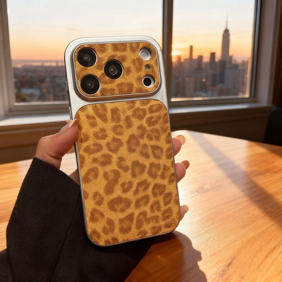 For iPhone 16 Pro Max Phone Case,Luxury Bling Shiny Glitter Leopard Pattern Anti-Scratch PU Leather Back,Shockproof Anti-fall Drop Protection,Durable Thin Fit Rugged Phone Case,Gold