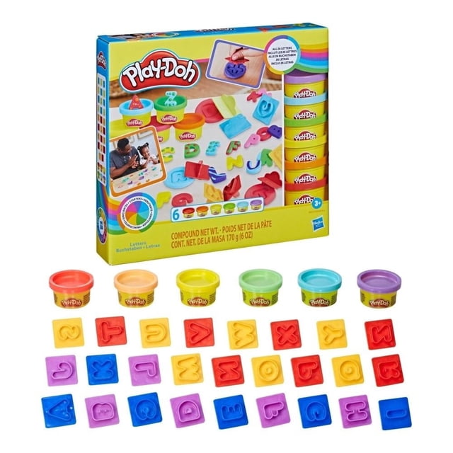 Actividades Infantiles Hasbro Play-Doh 26 sellos de letras, con 6 botes de plastilina de 28 gramos, a partir de 3 años