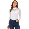 thumbnail image 1 of Unique Bargains Femmes Panneaux de Maille Tops Manches Longues Point Col Blouse de Travail Blanc L, 1 of 4