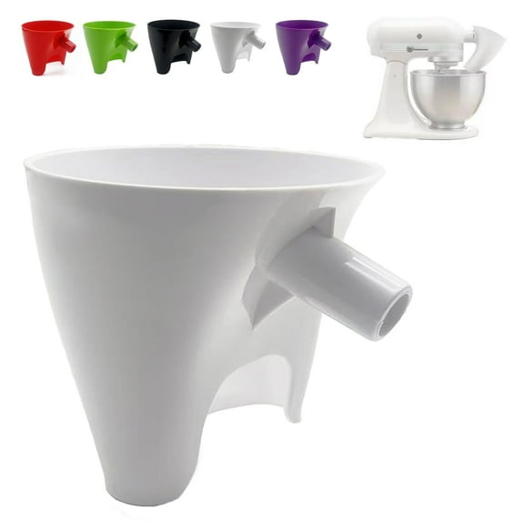 Flour Funnel for Kitchen Aid Stand Mixer, Plastic Funnel with Easy-Pour Attachment Fits KSM150 5-Quart Tilt-Head Mixers, Mess-Free Baking Accessory for Flour, Sugar, and Egg Liquid (WHITE 1PCS)