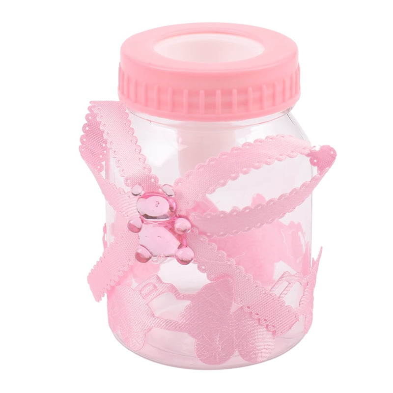 72 X Baby Bottle Mini Baby Bottle 4x9cm Rhinestone Pink Bear Gift Favor Baby Girl Baby Baptism
