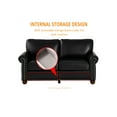 thumbnail image 6 of PU Leather 2 Seater Soft Chair with Nailhead Trim, Classic Couch with Brown Wooden Legs and Thick Cushion, Black Faux Leather Loveseat Sofa for Living Room, Office, Apartment, 6 of 7