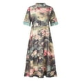thumbnail image 4 of Robe Maxi pour Femmes Été Élégante Col Rond Fermeture Éclair Manches Mi-Longues Robes à Imprimé Floral Robe à Manches Courtes en Liquidation, 4 of 9
