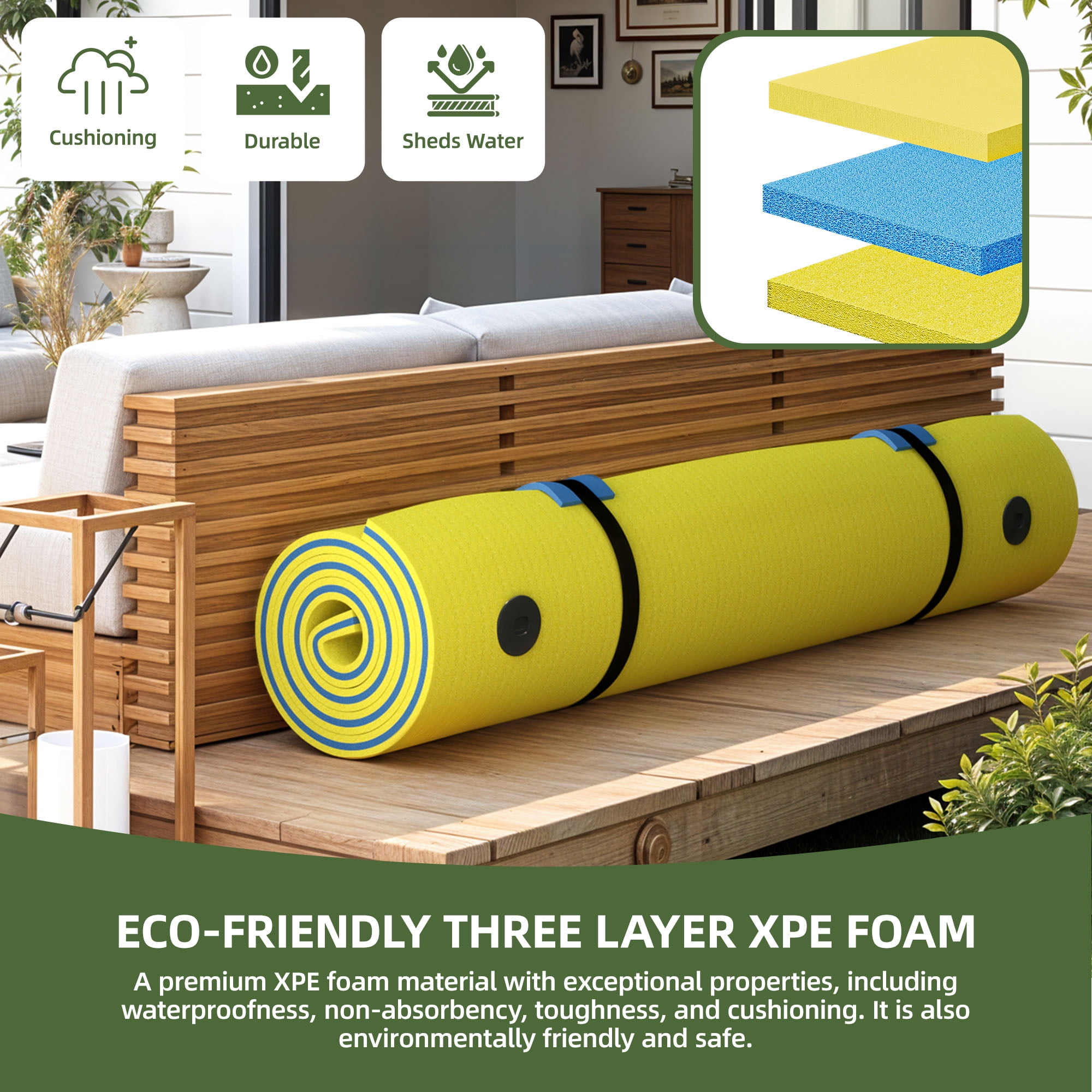 Uforic Yellow Floating Water Mat, 275×180×3.5cm, XPE Foam, 2 Fixed Buckles, Easy Installation, Durable & Buoyant