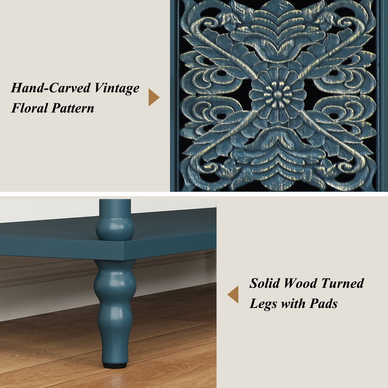 HLR Modern 42" Console Table with Storage, Entryway Table Wood Behind Couch with Shelves for Living Room, Blue
