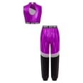 thumbnail image 6 of TiaoBug Kids Girls Jazz Hip Hop Street Dancing Outfit Sleeveless Sequin Crop Top with Dance Pants Set Purple 8, 6 of 7