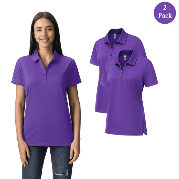 Zfeel Women’s Dry Fit Performance Polo, Lightweight Women’s Fitness Polo Tee, Pack of 2, Purple, S