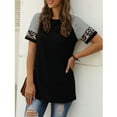 thumbnail image 5 of TEMOFON Women's Short Sleeve Tops Leopard Color Block T Shirt Casual Tunic Crew Neck Striped Shirts Black Tees, 5 of 7