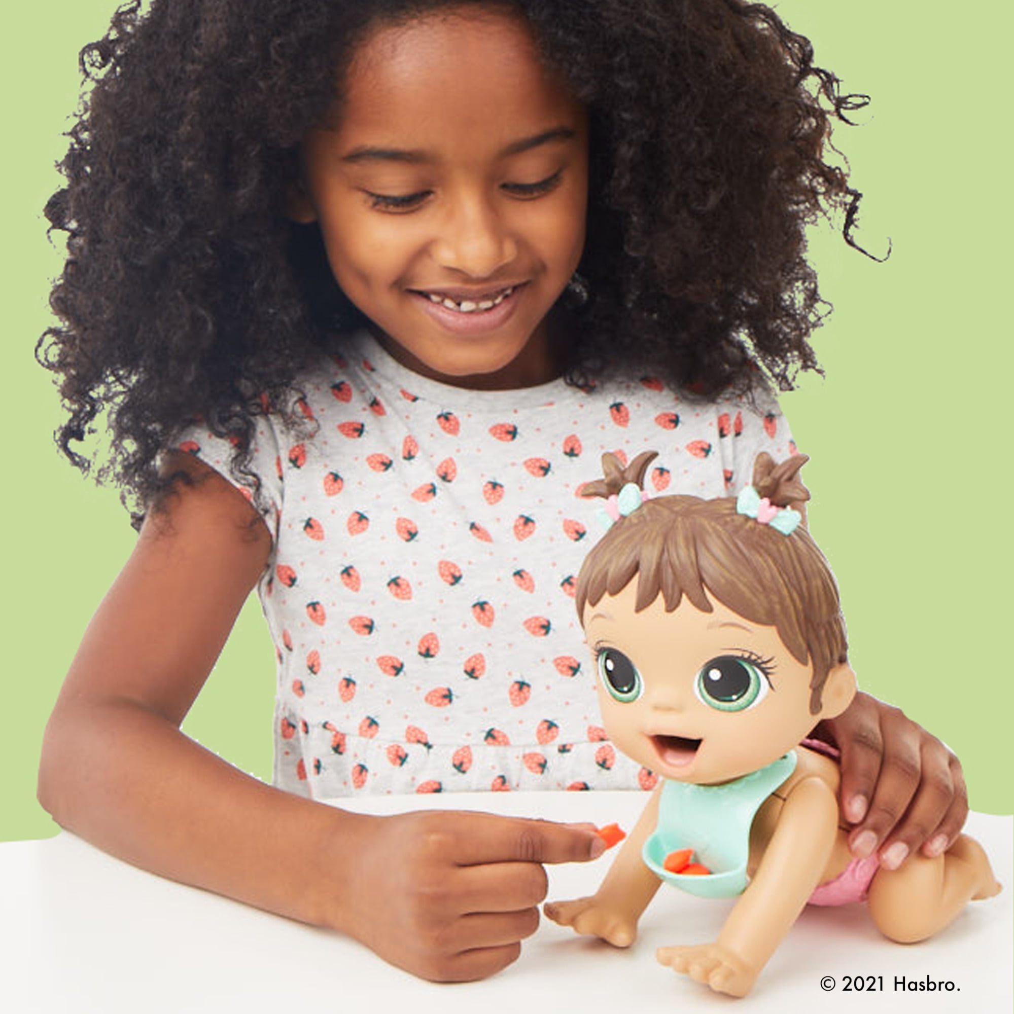 Baby Alive Lil Snacks Doll with Brown Hair, Eats and "Poops"