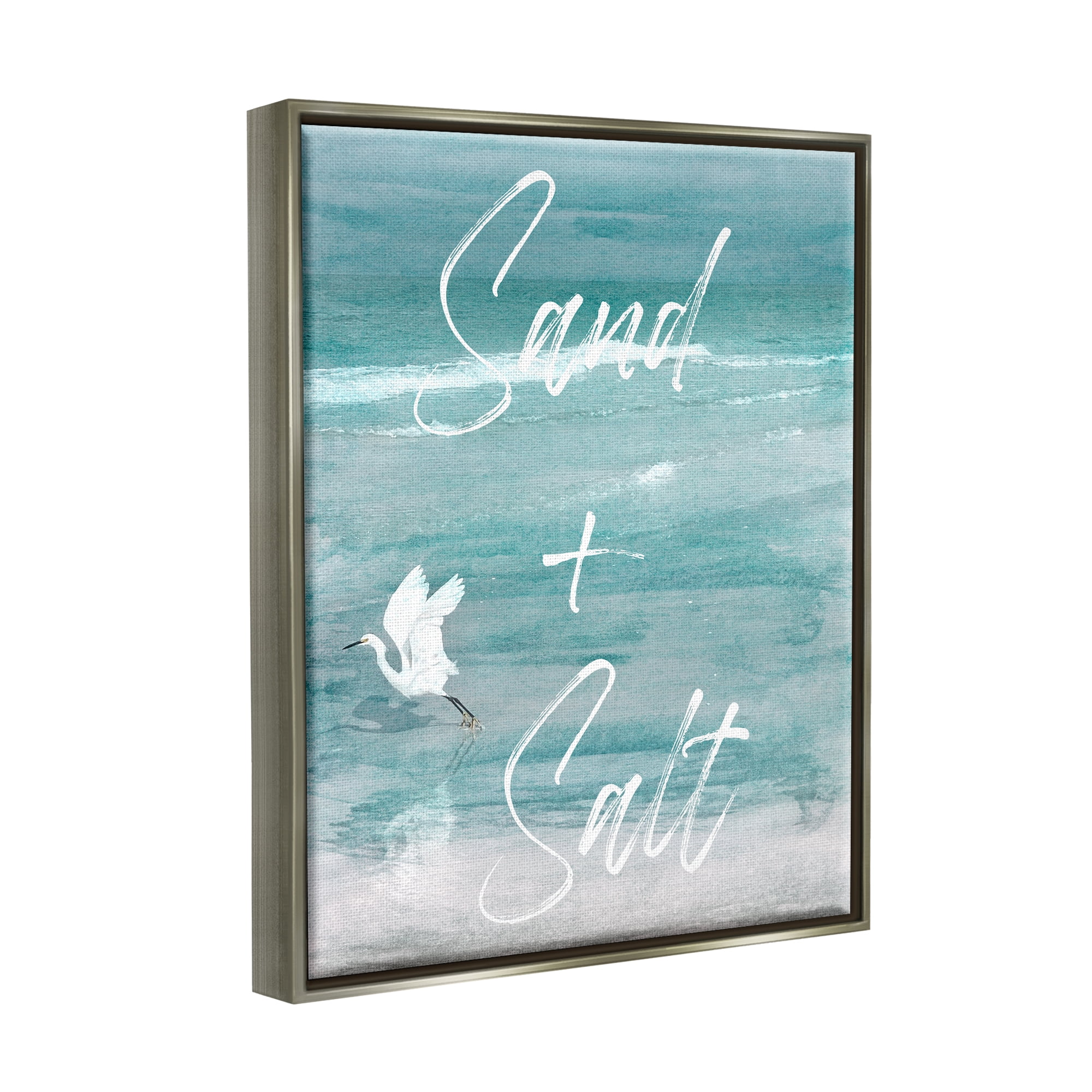 Stupell Industries Sand & Salt Beach Phrase Animals & Insects Painting Gray Floater Framed Canvas Art Print Wall Art, 25 x 31