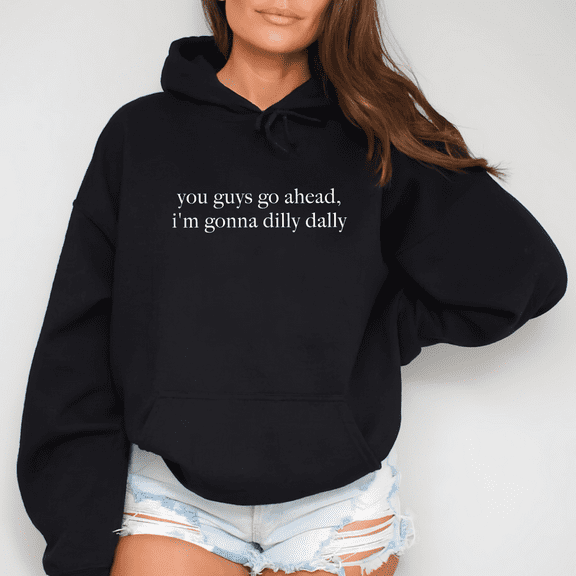 Hooded Women Long-sleeved "you guys go ahead" letteet T-shirt top Casual Fashion and comfortable black S-2XL