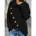 thumbnail image 5 of Weardear Women's Fashion Turtle Cowl Neck Long Sleeve Wrap Asymmetric Chunky Knitted Sweater Button Tops Black,S, 5 of 7
