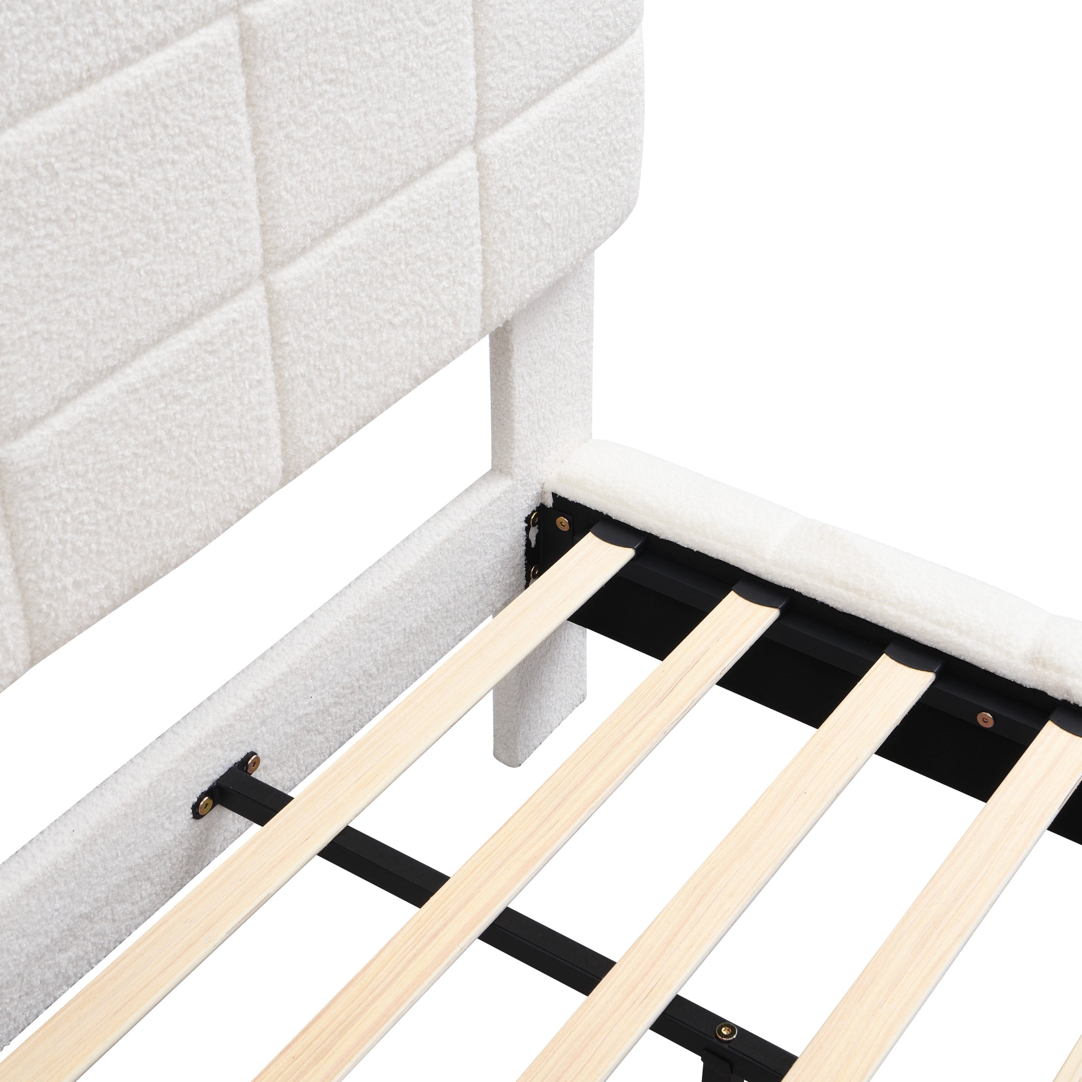 Christopher Knight Home Queen Size Wood Floating Bed Frame with LED Light & Headboard, White Boucle Upholstery