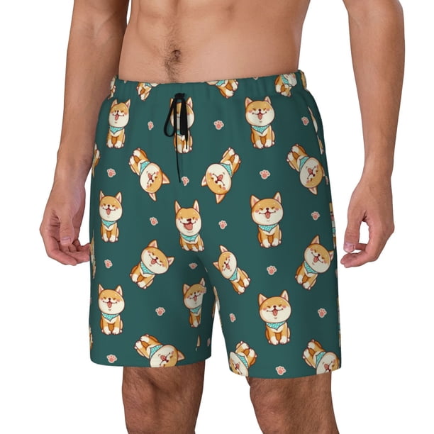 Fotbe Cute Shiba Traje de Baño para Hombre – Shorts de Natación de Secado Rápido con Forro y Bolsillos-Small