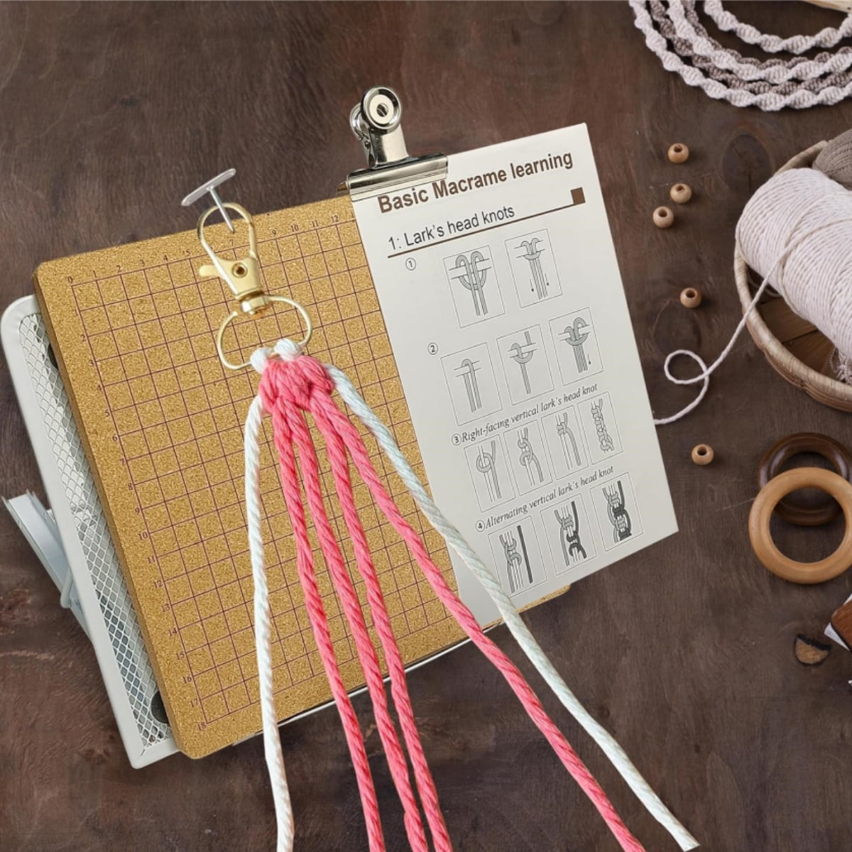44 Pcs Macrame Board Set, Kvago Metal Adjustable Holder with 30 T Shaped Pins, Double Sided Gridss, Macrame Tools and Supplies for Bracelet Creating, Knotting Creations (7x7 inch)