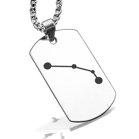Stainless Steel Aries (Ram) Astrology Constellation Dog Tag Pendant Necklace