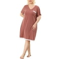 thumbnail image 5 of Agnes Orinda Women's Plus Size Nightgowns Polka Dots V Neck Short Sleeve Midi Sleepshirt 1X Dark Pink, 5 of 8
