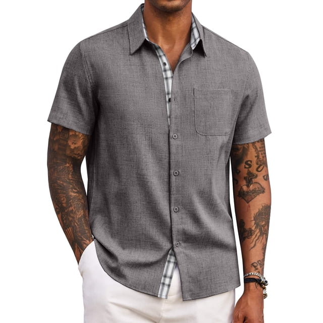 Camisa COOFANDY A gris oscuro de manga corta para playa